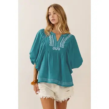 Ocean Teal Stitch Blouse