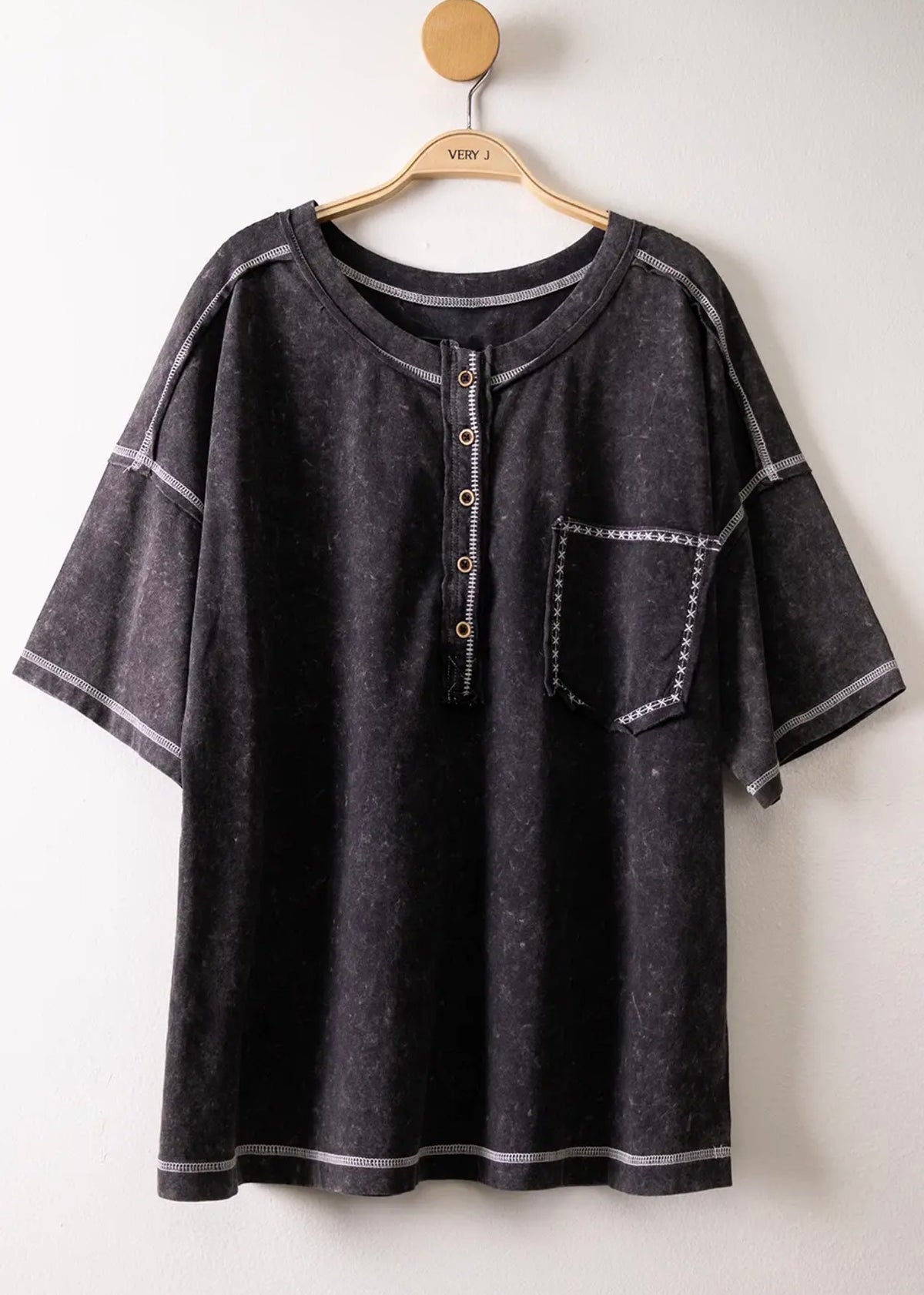 Black Button Basic Tee