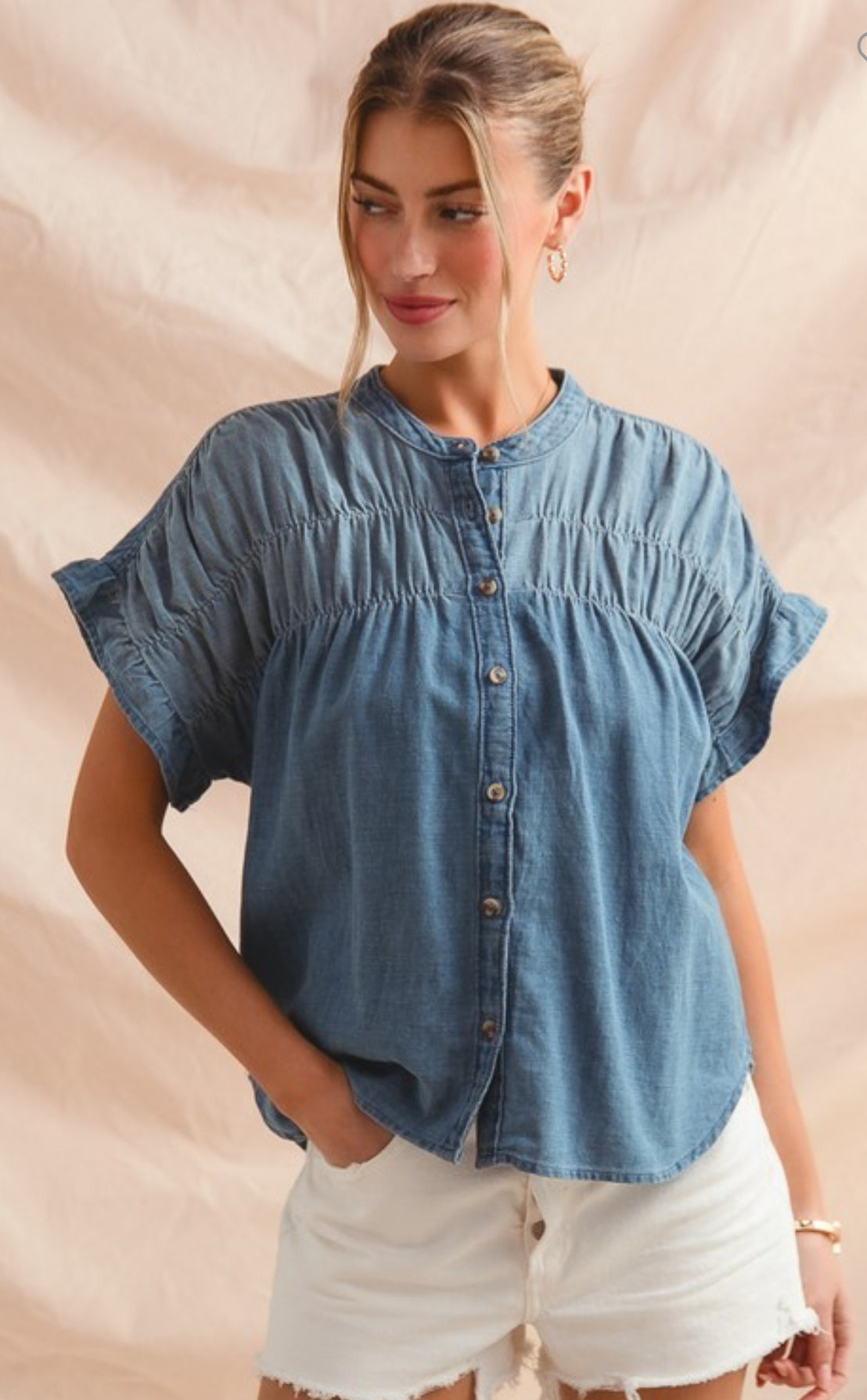 Denim Ruffle Blouse