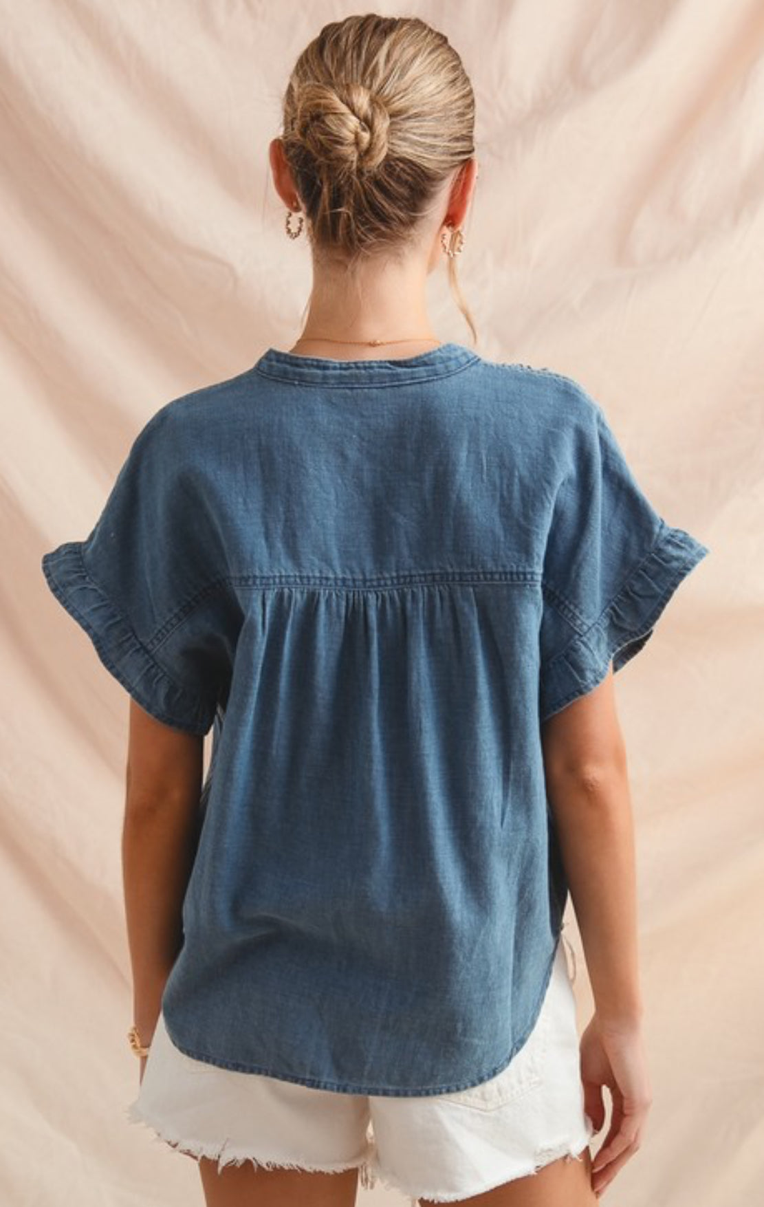 Denim Ruffle Blouse