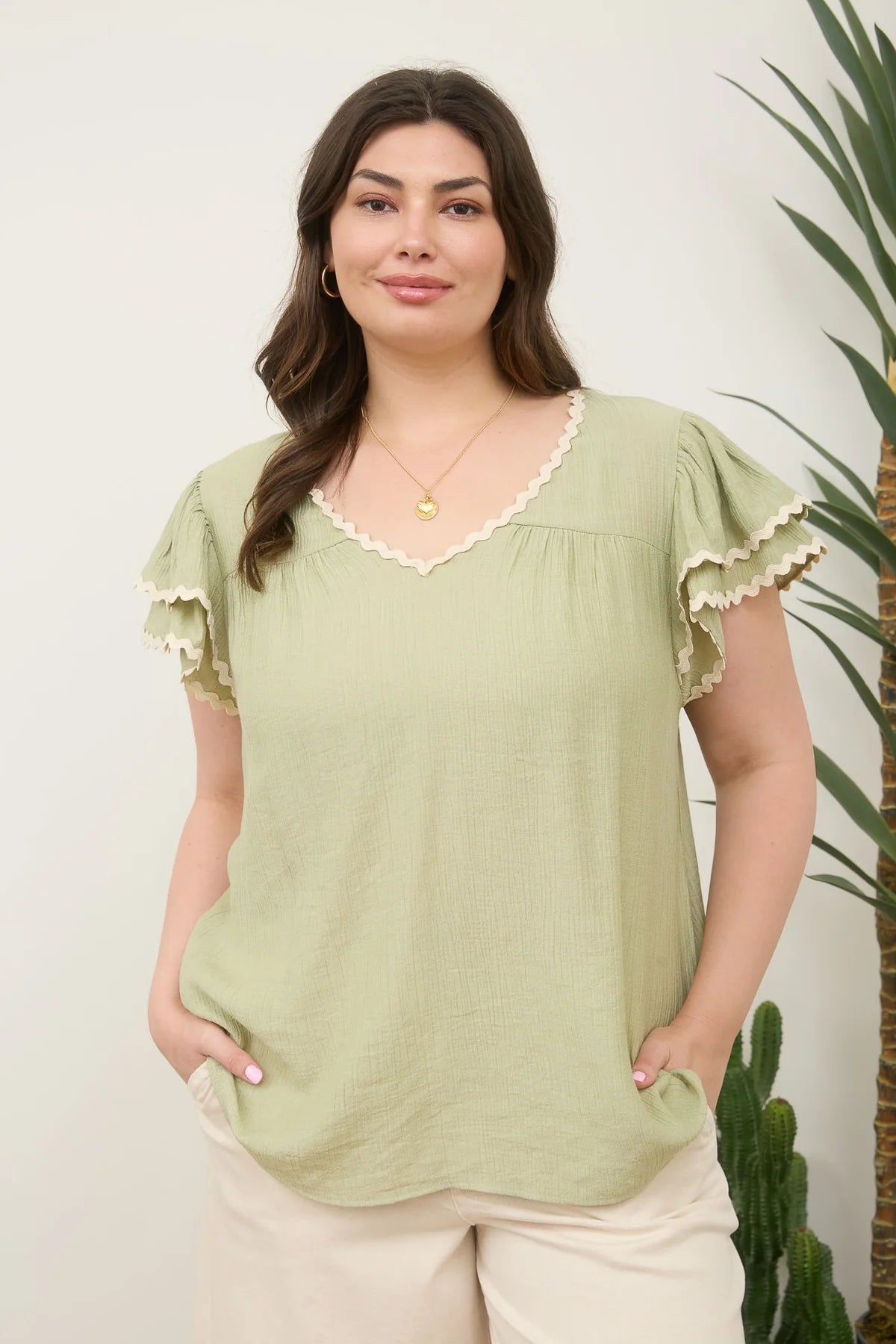 Olive Wavy Top
