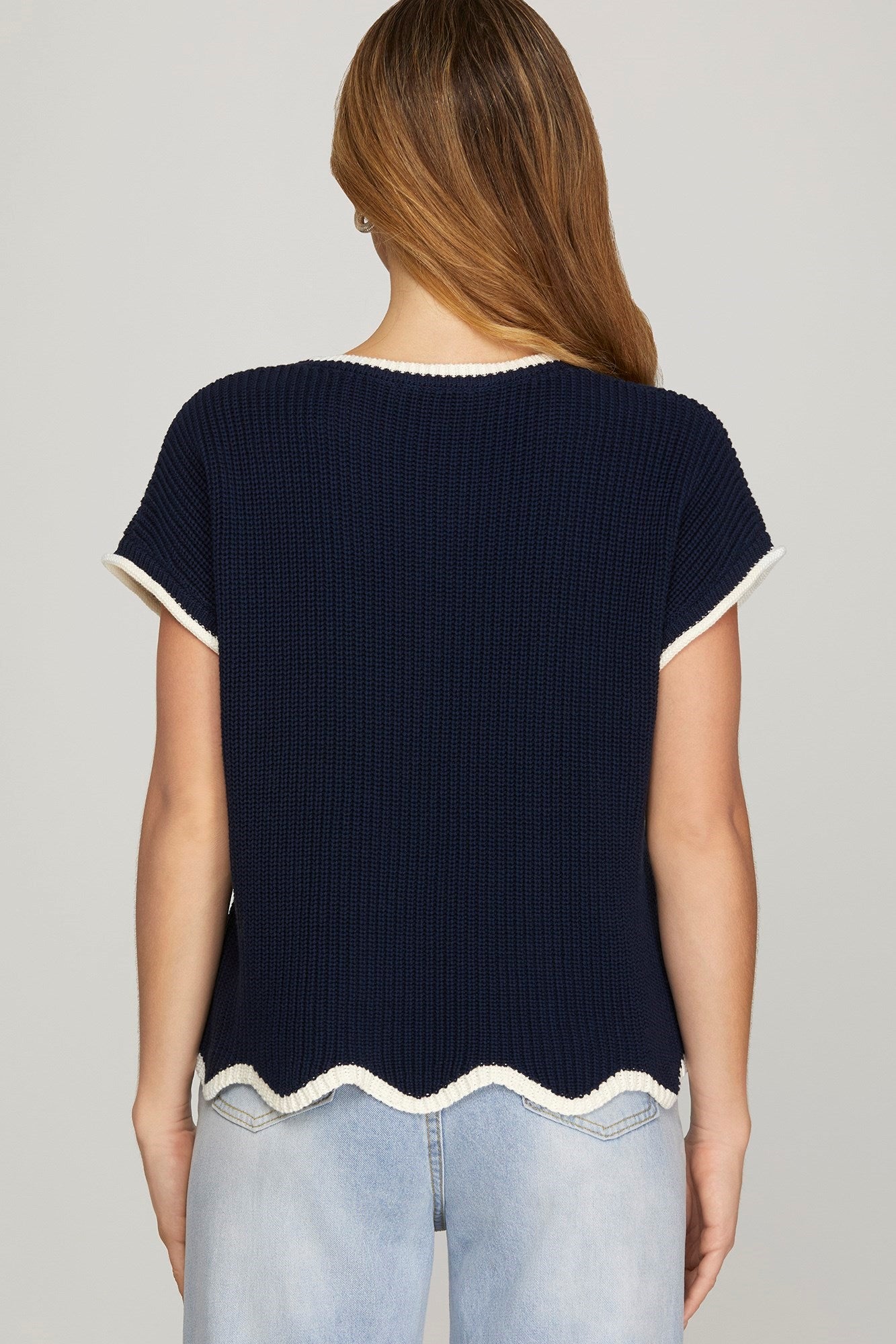 Navy Scallop Top