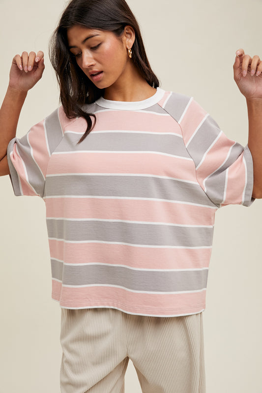Blush/Grey Stripe Top