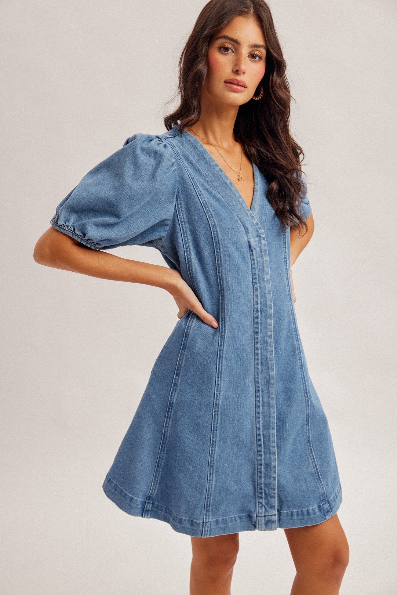 Denim V-Neck Dress