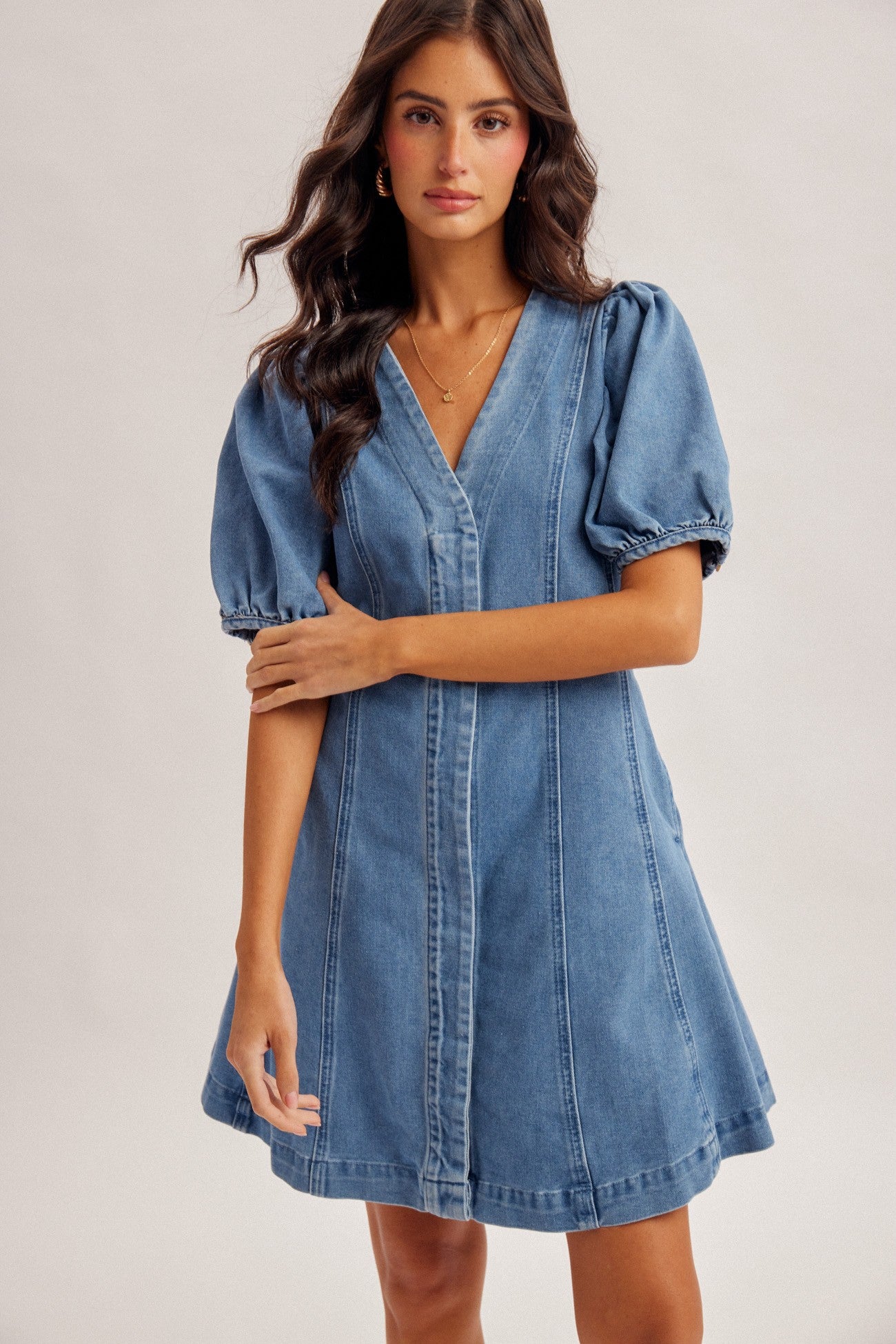 Denim V-Neck Dress