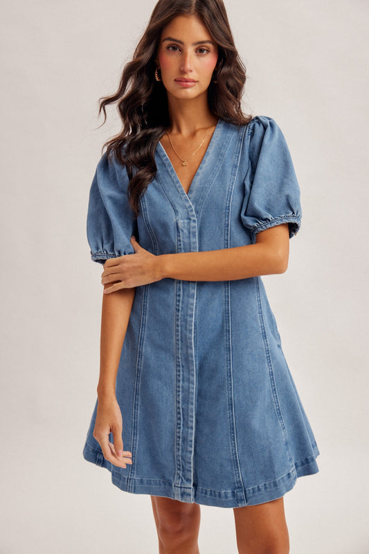 Denim V-Neck Dress