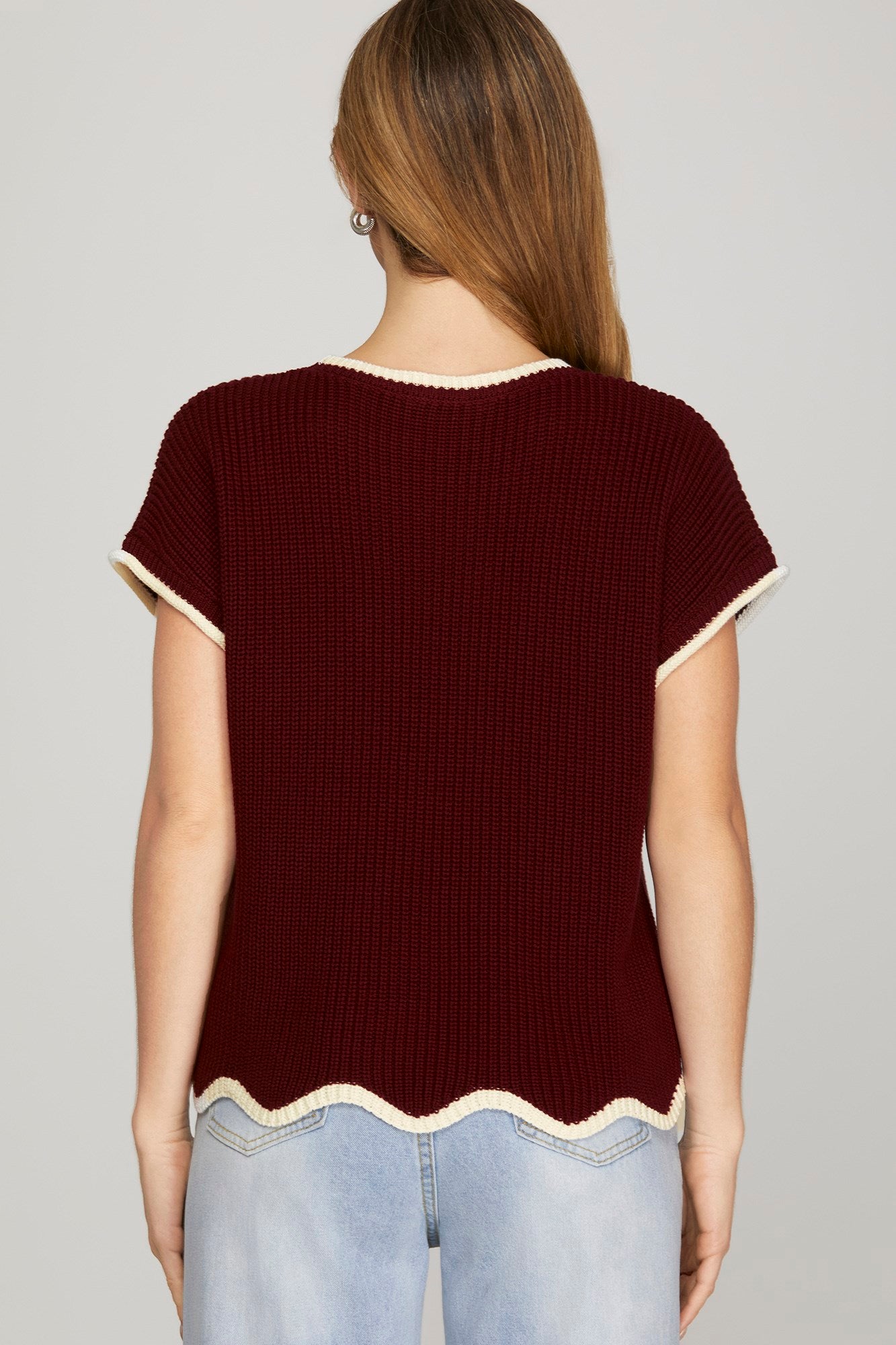 Maroon Scallop Top