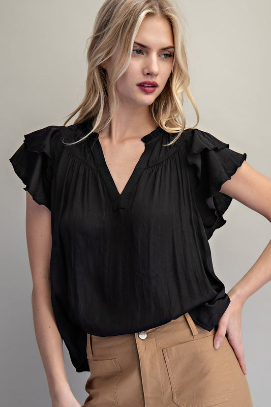Black Flutter Blouse