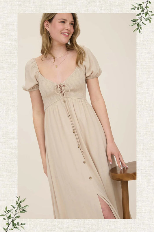 Khaki Button Dress