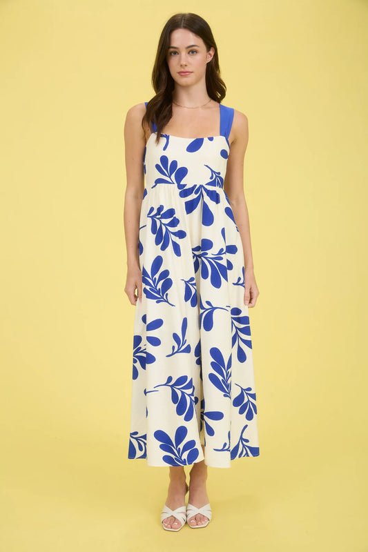 Blue Leaf Midi Dress
