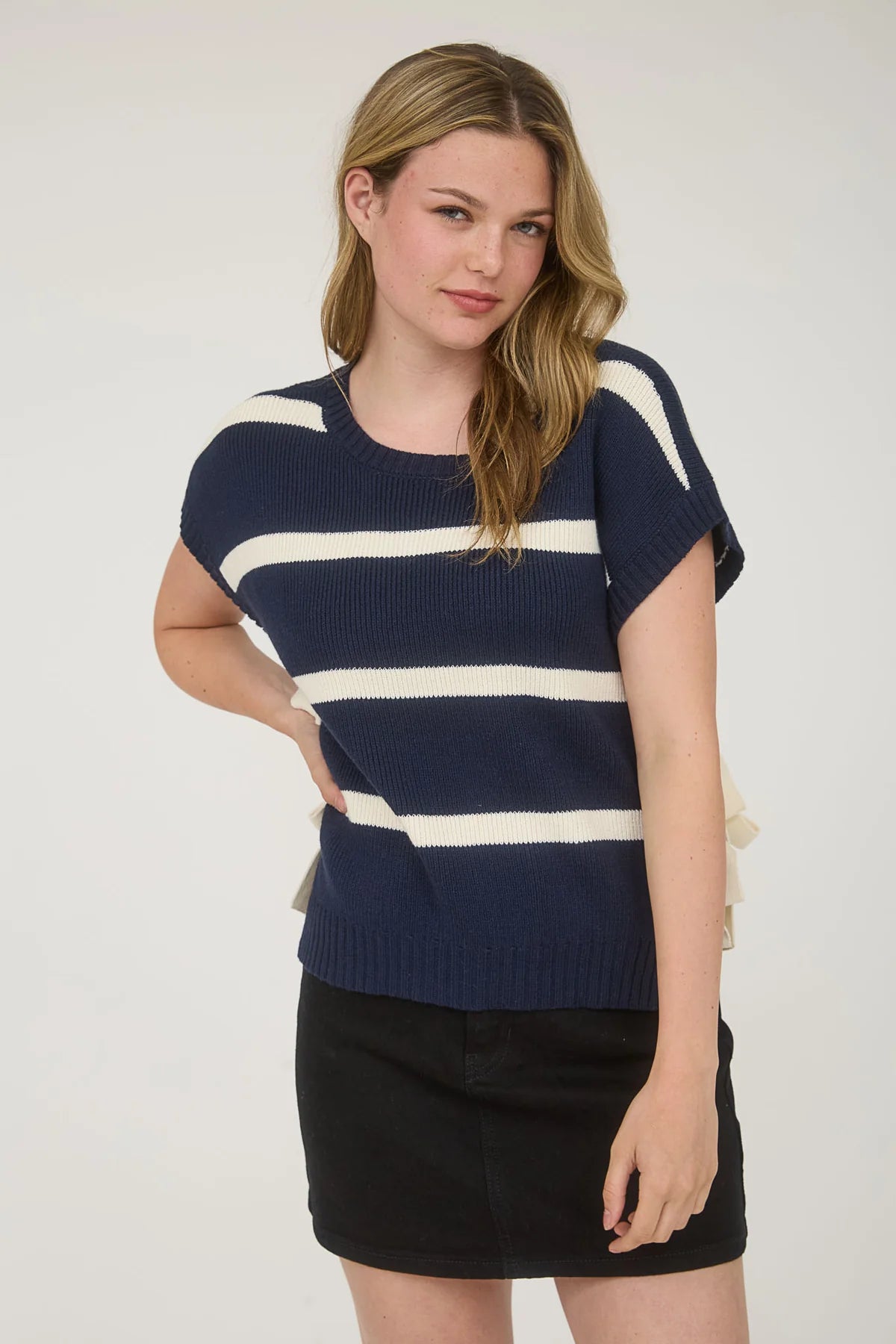 Navy Stripe Bow Top
