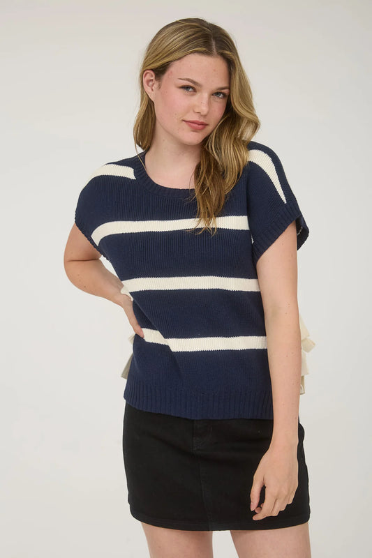 Navy Stripe Bow Top