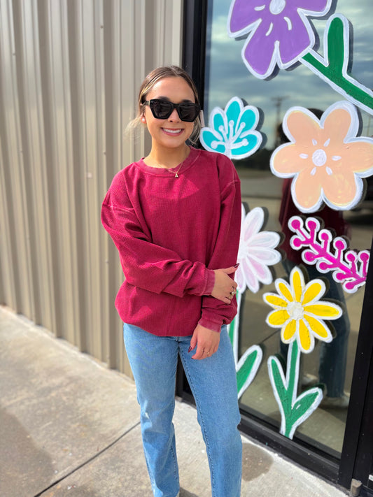 Burgundy Ribbed Sweatshirt