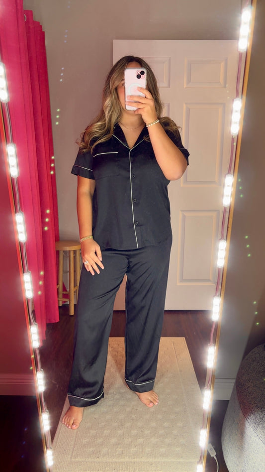 Black Satin Pj Set
