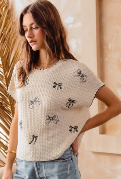 Cream Bow Sweater Top