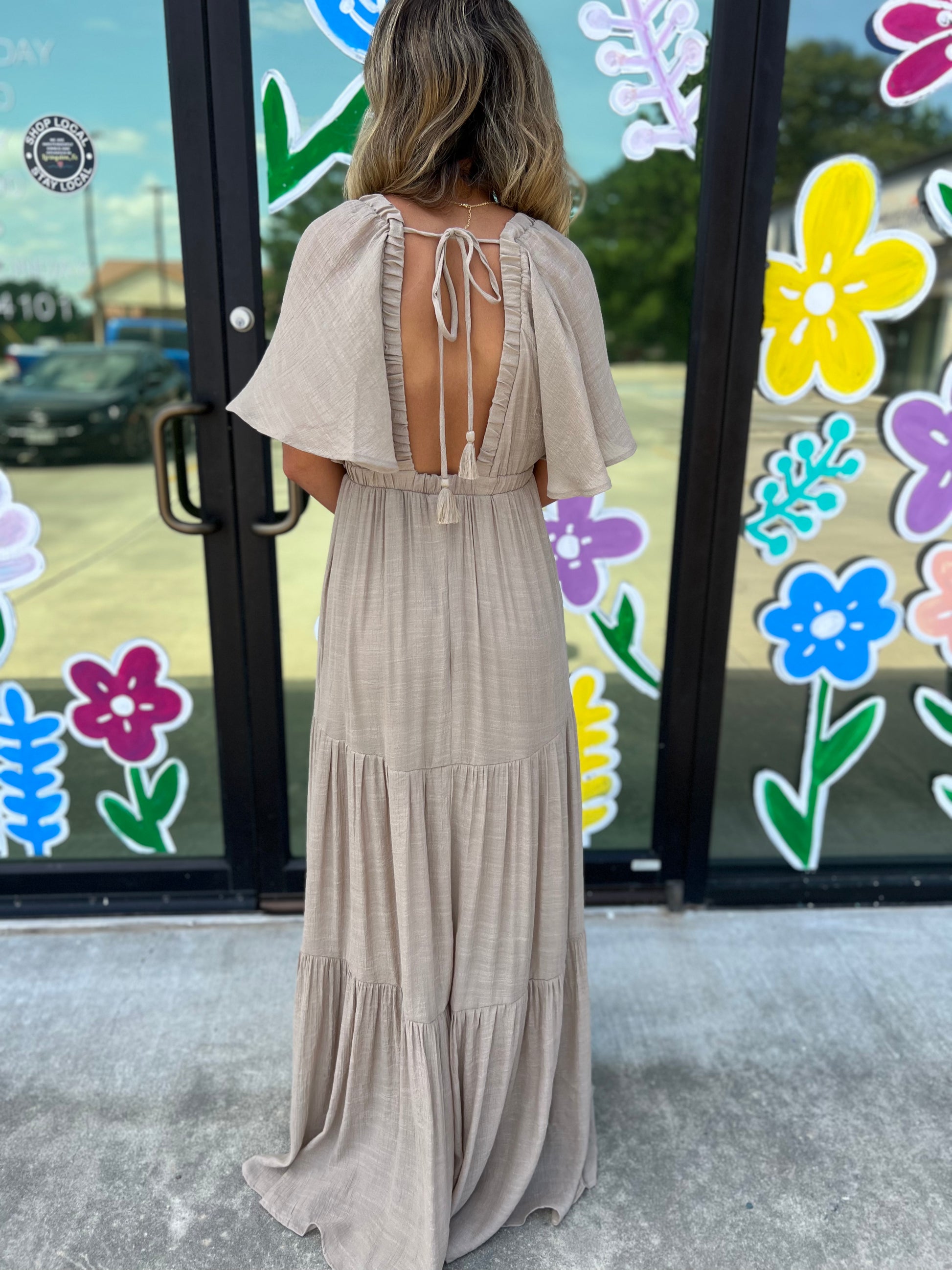 taupe boho maxi dress Eyelet Taupe Maxi Dress | Trendy Women's Dresses