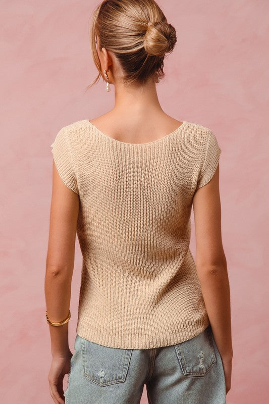 Oatmeal Knit Bow Top
