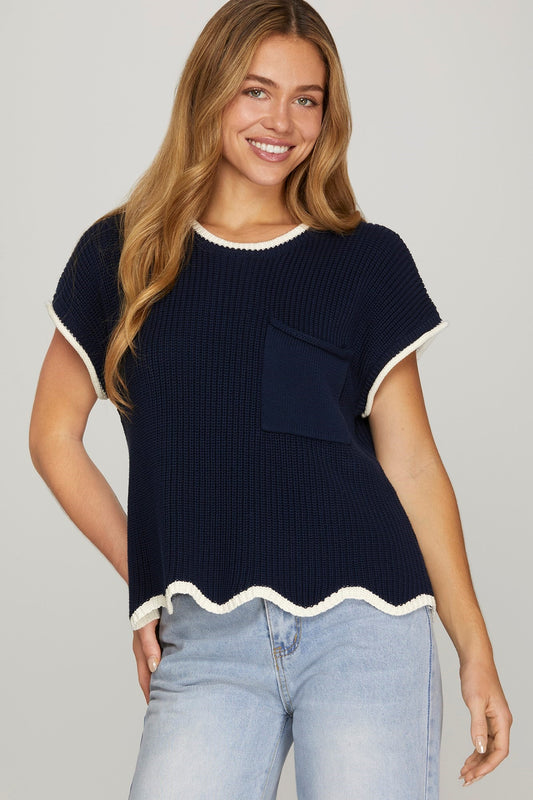Navy Scallop Top