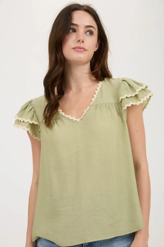 Olive Wavy Top