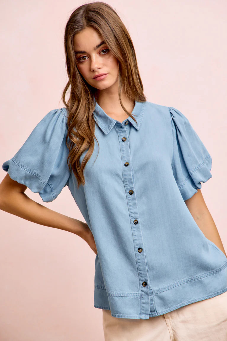 Light Denim Puff Sleeve Top
