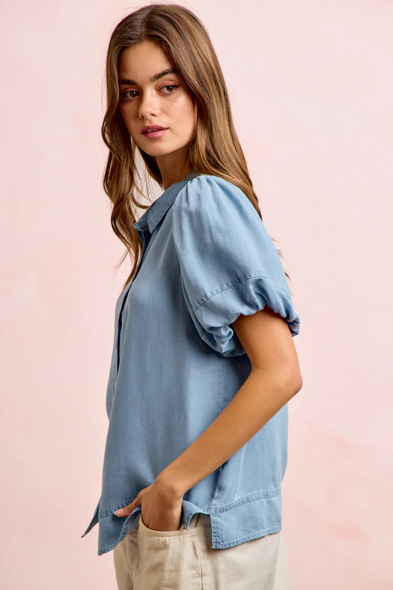 Light Denim Puff Sleeve Top